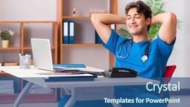  Presentation with working in a clinic - Slides featuring dream analysis - young handsome doctor radiologyst working background and a  colored foreground