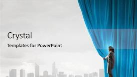  Presentation with curtain opening - Slide deck with dream big - young businesswoman opening stage curtain background and a white colored foreground