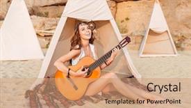  Presentation with dream catcher - PPT theme having dream catcher - happy beautiful hippie girl playing background and a coral colored foreground