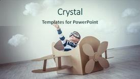  Presentation with cardboard - Beautiful theme featuring little boy in a cardboard airplane backdrop and a sky blue colored foreground