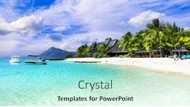  Presentation with resorts - PPT theme featuring dream-exotic-island-tropical-paradise background and a soft green colored foreground