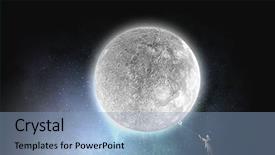  Presentation with moon - Theme with dream fantasy - young businessman in hat who background and a light blue colored foreground