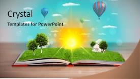  Presentation with open book page - PPT theme with dream house - open book with green nature background and a seafoam green colored foreground