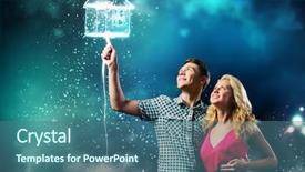  Presentation with young happy couple - Slides having dream house - young happy couple dreaming background and a ocean colored foreground