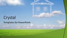  Presentation with green house - Slide deck with tired businesswoman under the weight background and a light gray colored foreground.