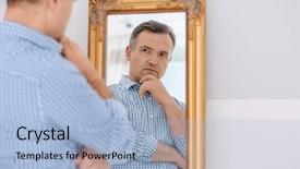  Presentation with mirror - Cool new presentation theme with dream perception - thoughtful mature man standing near backdrop and a light blue colored foreground