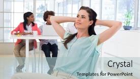  Presentation with relaxing - Slide set featuring dream team - attractive office worker relaxing background and a  colored foreground