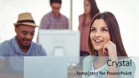  Presentation with creative thinking - PPT theme featuring dream team - young creative worker thinking casual background and a  colored foreground