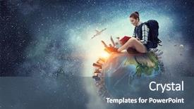  Presentation with world travel - Colorful PPT theme enhanced with dream to travel backdrop and a ocean colored foreground