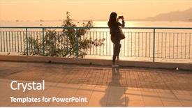  Presentation with golden woman - Cool new slide deck with dream video - woman taking photo with cellphone backdrop and a  colored foreground