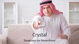  Presentation with man watching woman preparing vegetables - Beautiful PPT layouts featuring dream video - young arab man watching tv backdrop and a  colored foreground