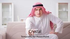  Presentation with bahasa arab - Audience pleasing slides consisting of dream video - young arab man watching tv backdrop and a mint green colored foreground