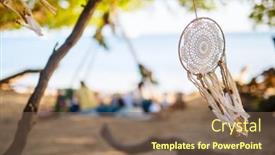  Presentation with sunset beach - PPT theme having dreamcatcher-luxury-beach-picnic-decor background and a violet colored foreground