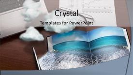  Presentation with notebook - Presentation theme having dreamer - office table in clouds background and a light gray colored foreground