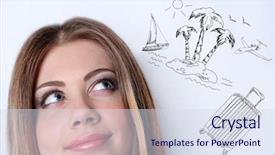  Presentation with grey - Audience pleasing theme consisting of dreaming girl on grey background backdrop and a sky blue colored foreground