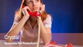 Presentation with red telephone - PPT theme with dreaming girl with red telephone background and a coral colored foreground