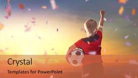  Presentation with dog baby cute child - PPT theme consisting of dreaming of becoming a soccer background and a coral colored foreground