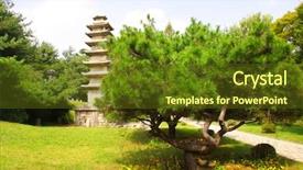  Presentation with north korea - PPT layouts having dreamlike - ancient stone buddhist pagoda pine background and a tawny brown colored foreground