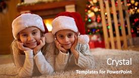  Presentation with waiting - Beautiful PPT theme featuring dreamlike - christmas eve smiling children waiting backdrop and a coral colored foreground