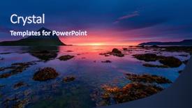  Presentation with coast - PPT layouts with dreamlike - evening kirkjufell volcano the coast background and a ocean colored foreground