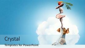  Presentation with dog - Theme consisting of dreamlike - funny dreaming dog mixed media background and a light blue colored foreground