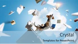  Presentation with dog - Presentation design consisting of dreamlike - funny dreaming dog mixed media background and a light blue colored foreground