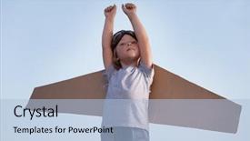  Presentation with dream sky - Beautiful presentation featuring dreamlike - happy boy with cardboard boxes backdrop and a light blue colored foreground