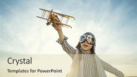  Presentation with airplane - Theme consisting of dreamlike - little boy with wooden airplane background and a soft green colored foreground