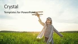  Presentation with field - Slides with dreamlike - little boy with wooden airplane background and a cream colored foreground