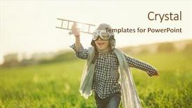  Presentation with airplane navigation - Presentation theme having dreamlike - little boy with wooden airplane background and a cream colored foreground