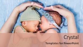  Presentation with mother twins - Slide deck with dreamlike - mother's arms wrapped around newborn background and a coral colored foreground
