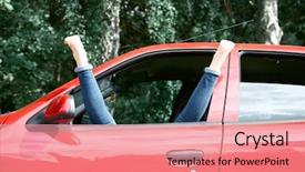  Presentation with driver - Theme enhanced with dreamlike - young woman driver resting background and a coral colored foreground