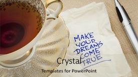  Presentation with tea cup - Colorful presentation design enhanced with make your dreams come true backdrop and a mint green colored foreground