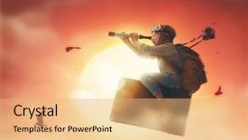  Presentation with suitcase - Audience pleasing presentation theme consisting of dreams of travel child flying backdrop and a coral colored foreground