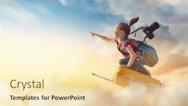  Presentation with suitcase - Presentation design consisting of dreams-of-travel-child-flying background and a blonde colored foreground