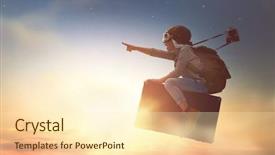  Presentation with suitcase - Theme enhanced with dreams of travel child flying background and a cream colored foreground