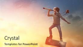  Presentation with suitcase - Slides featuring dreams of travel child flying background and a blonde colored foreground