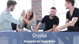  Presentation with new office - Slide set featuring dreamteam working on new project background and a ocean colored foreground