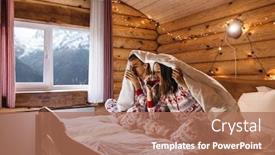  Presentation with log cabin winter - Colorful presentation enhanced with wearing same pajamas drinking tea backdrop and a coral colored foreground