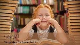  Presentation with children books - PPT layouts featuring dreamy-schoolgirl-in-uniform-sits background and a coral colored foreground