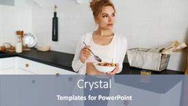  Presentation with eating - Slide set consisting of dreamy-young-woman-eating-cereals background and a gray colored foreground