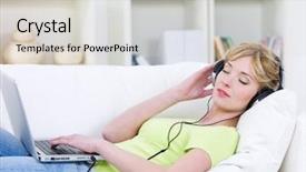  Presentation with listening and communication skills - Colorful theme enhanced with funny face silly portrait of woman on blue background having fun and playing backdrop and a coral colored foreground