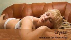  Presentation with amur leopard sleeping - Audience pleasing theme consisting of dreem - blondy young girl woman sleeping backdrop and a  colored foreground