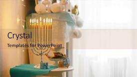  Presentation with living room - PPT theme with dreidels and cookies for hanukkah background and a coral colored foreground