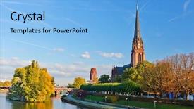  Presentation with church building - Presentation theme enhanced with dreikonigskirche - an evangelical church background and a light blue colored foreground