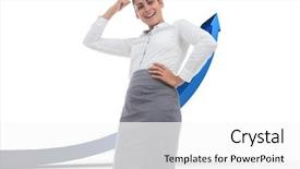  Presentation with white pigeon against the blue - Audience pleasing PPT theme consisting of dres - smiling thoughtful businesswoman against blue backdrop and a  colored foreground