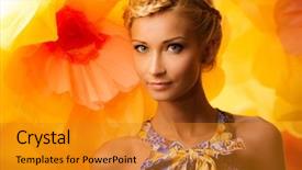  Presentation with cheerful - Presentation theme enhanced with dress among big yellow flowers background and a  colored foreground