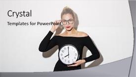  Presentation with mystery - PPT theme with dress and eyeglasses holding clock background and a  colored foreground
