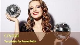  Presentation with party time - Audience pleasing slide set consisting of dress and holding disco ball backdrop and a tawny brown colored foreground