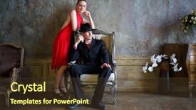  Presentation with girl in red dress - Presentation design having dress and man in black background and a tawny brown colored foreground